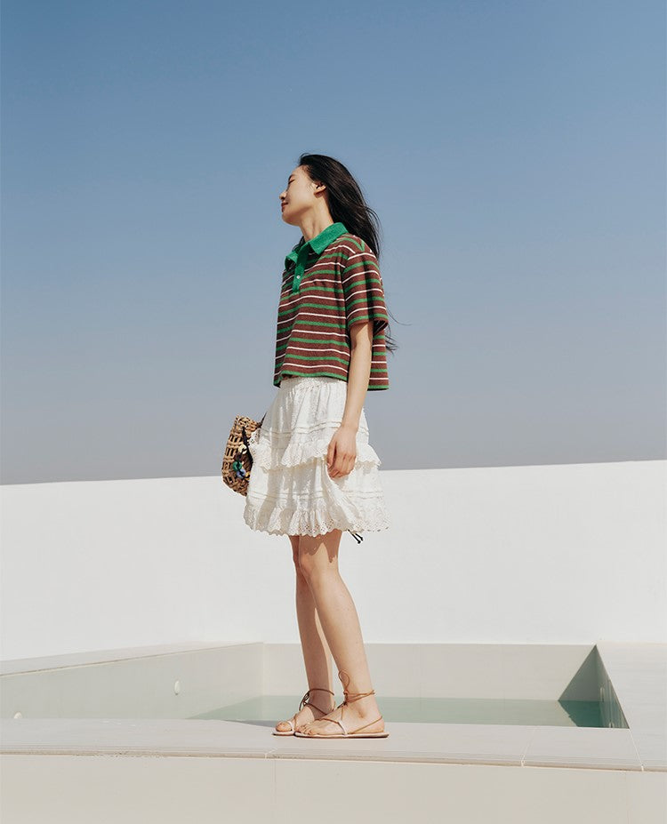 Lace patchwork mid-skirt