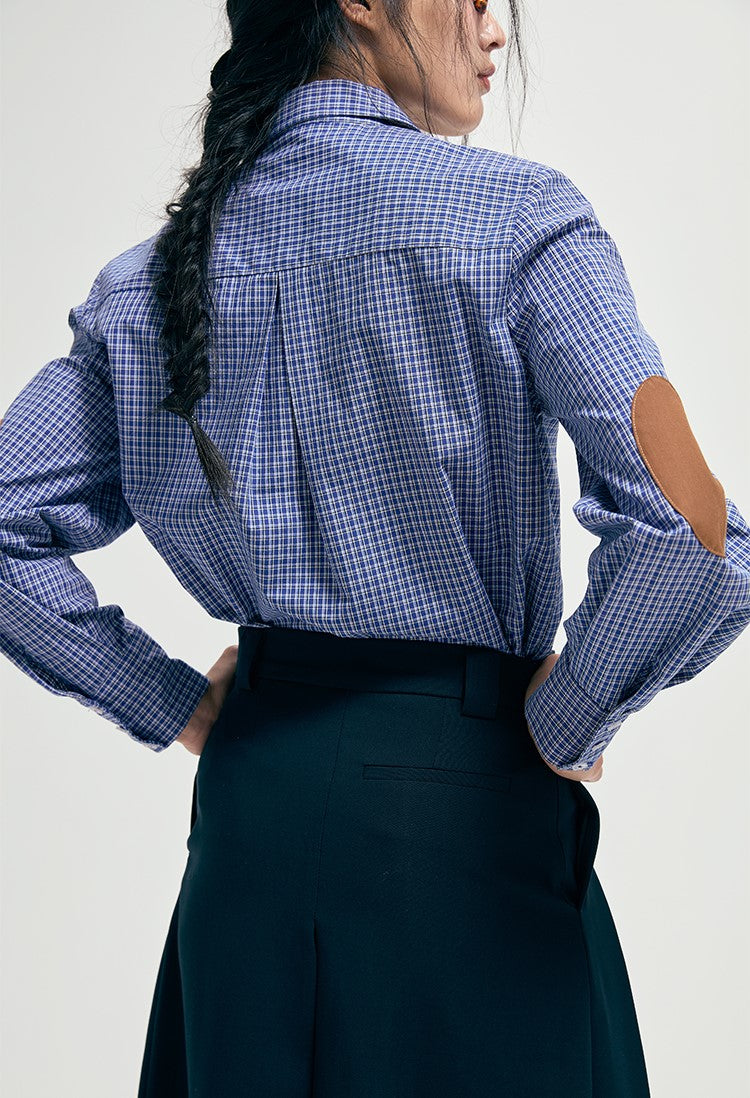 Embroidery plaid patchwork shirt