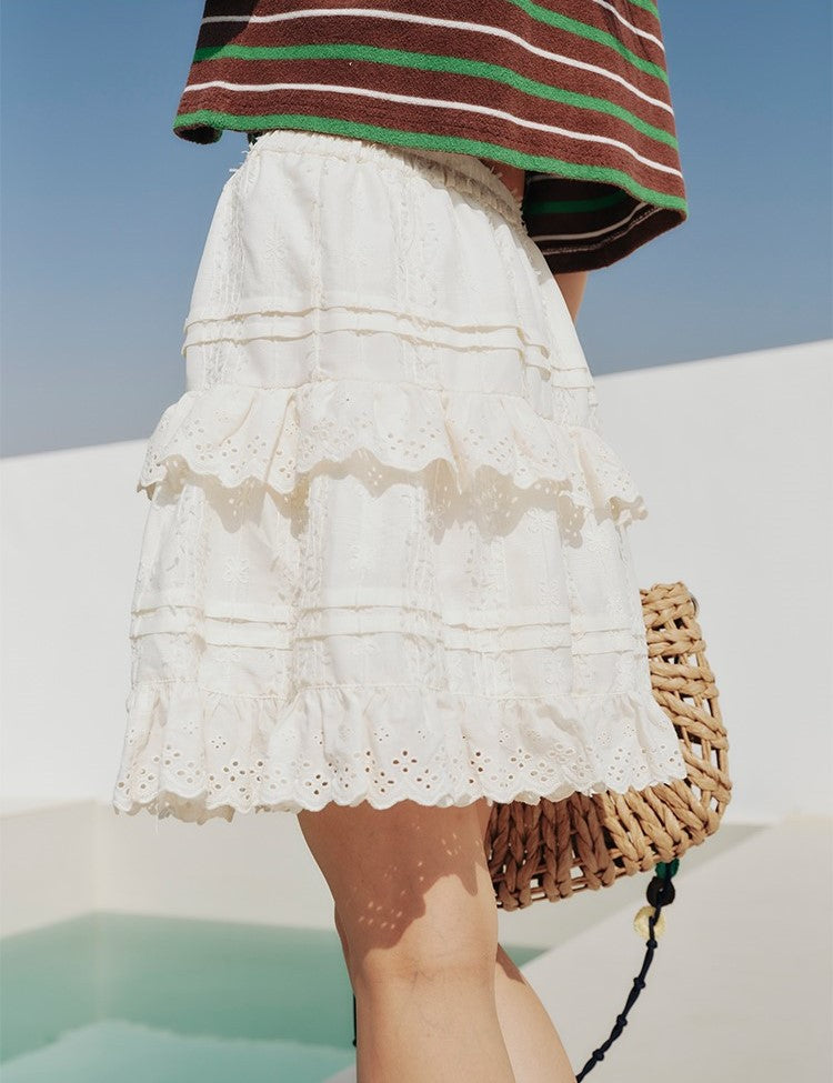 Lace patchwork mid-skirt