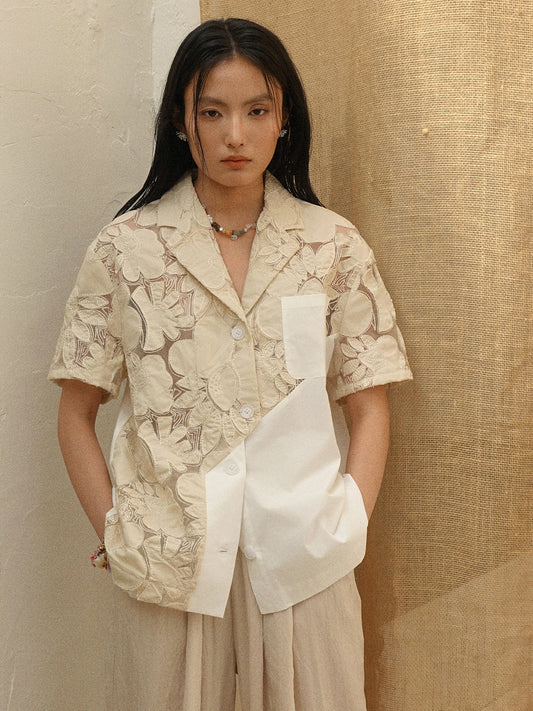 Howl studio full embrodiery patchwork bermuda shirt