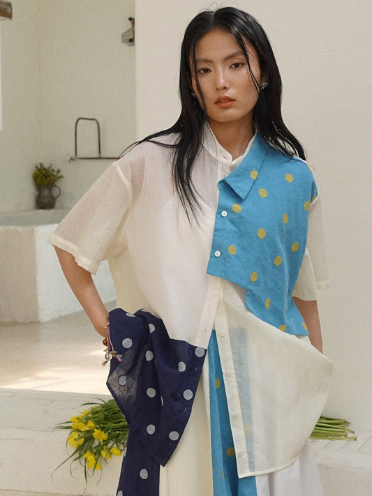 Howl studio polka dots linen cotton patchwork shirt