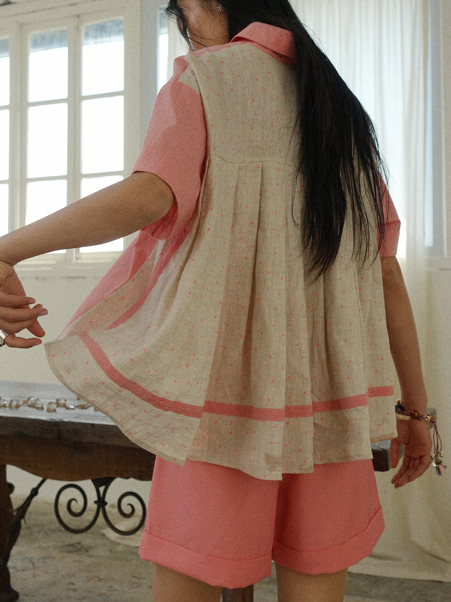 Howl studio linen cotton polka dots patchwork shirt