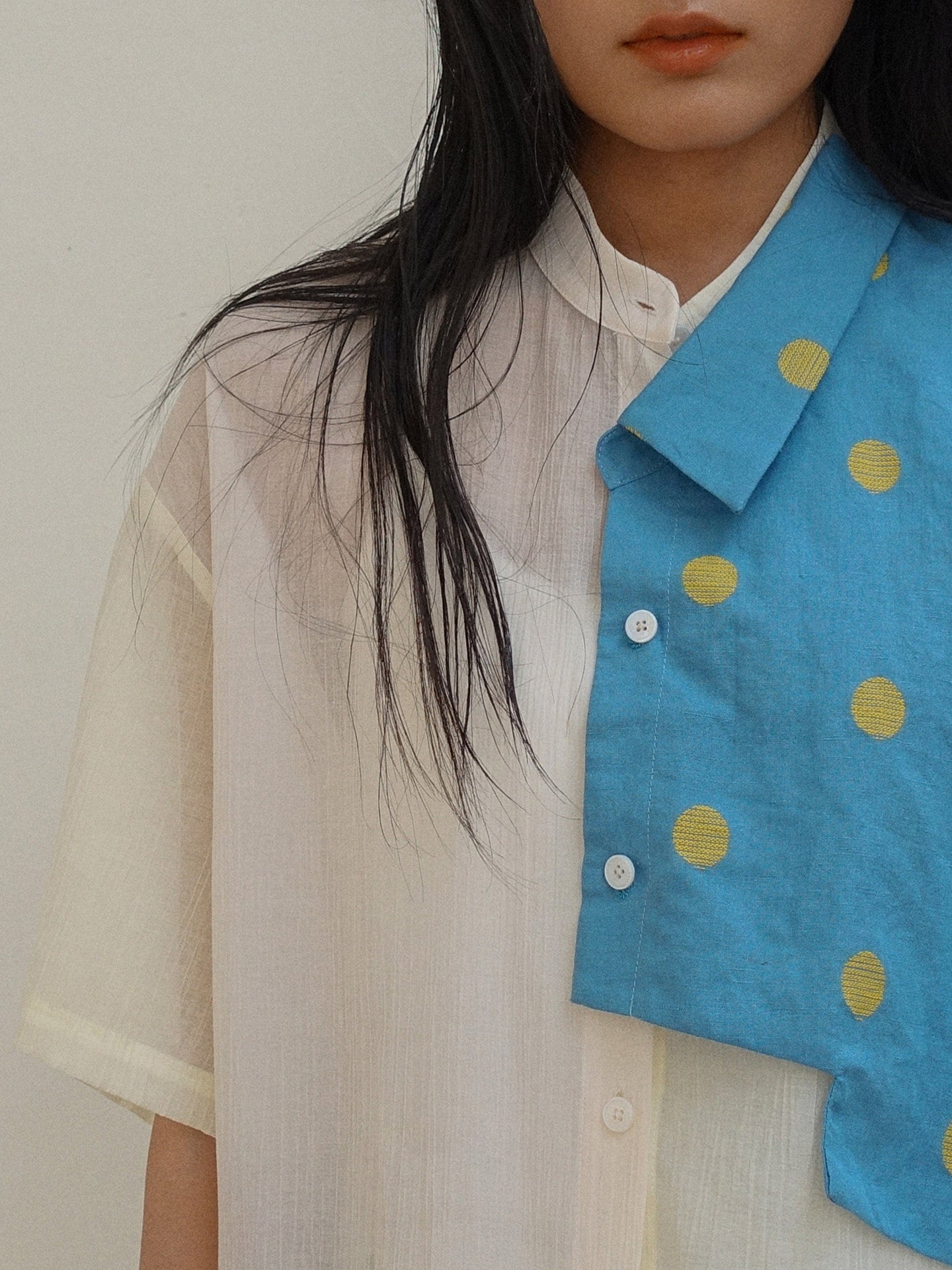 Howl studio polka dots linen cotton patchwork shirt