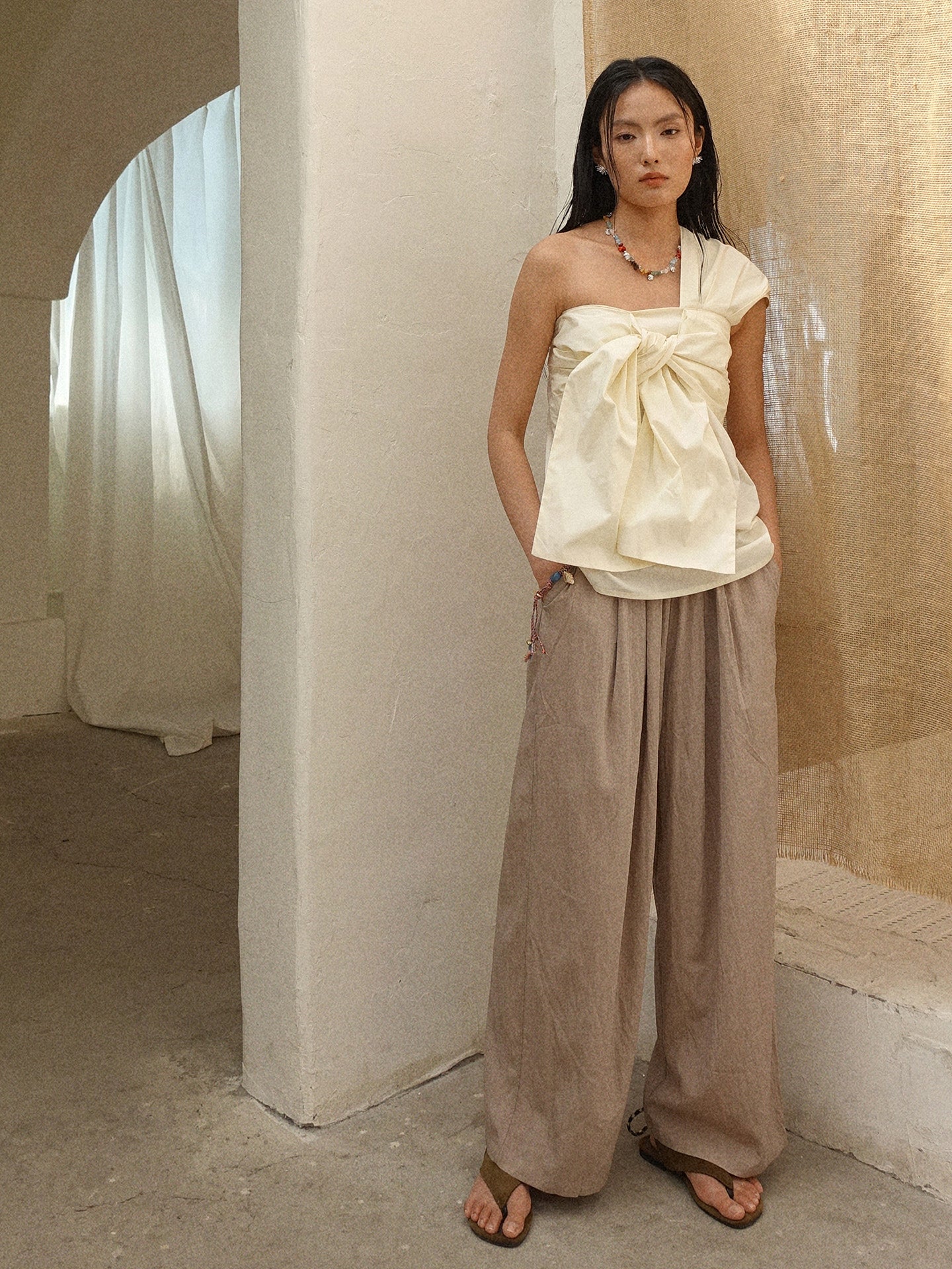 Howl studio wide leg pants with elastic waistband