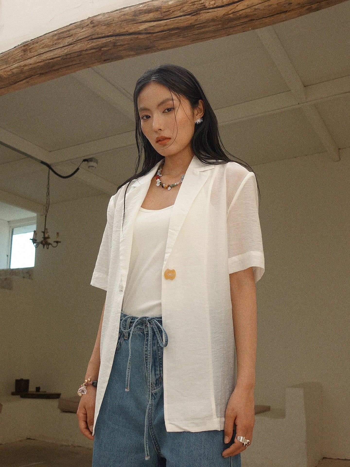 Howl studio tencel white shirt with string on back