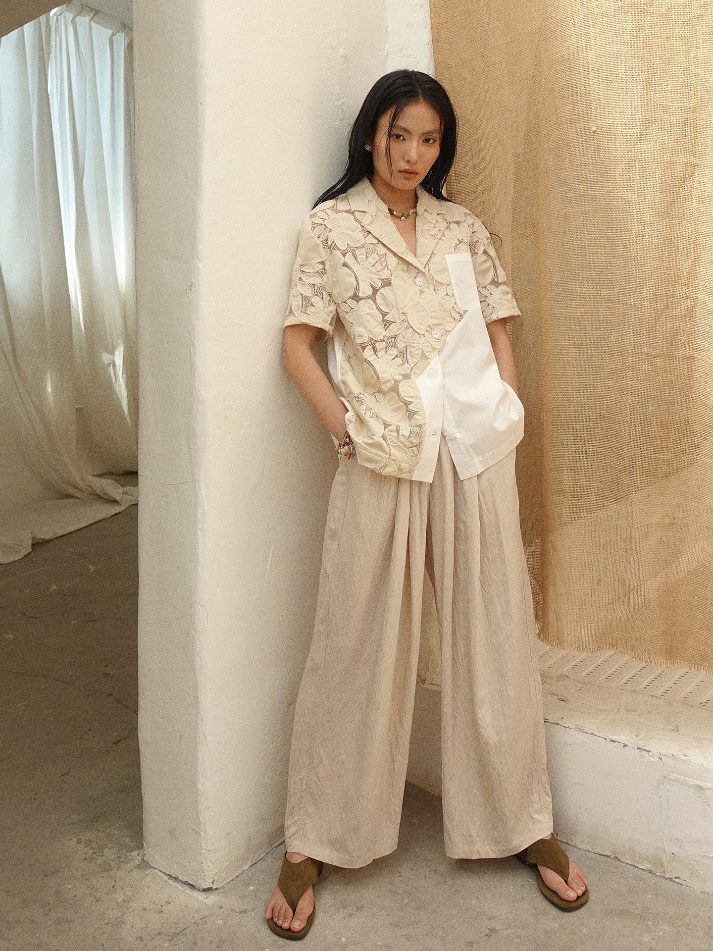 Howl studio wide leg pants with elastic waistband