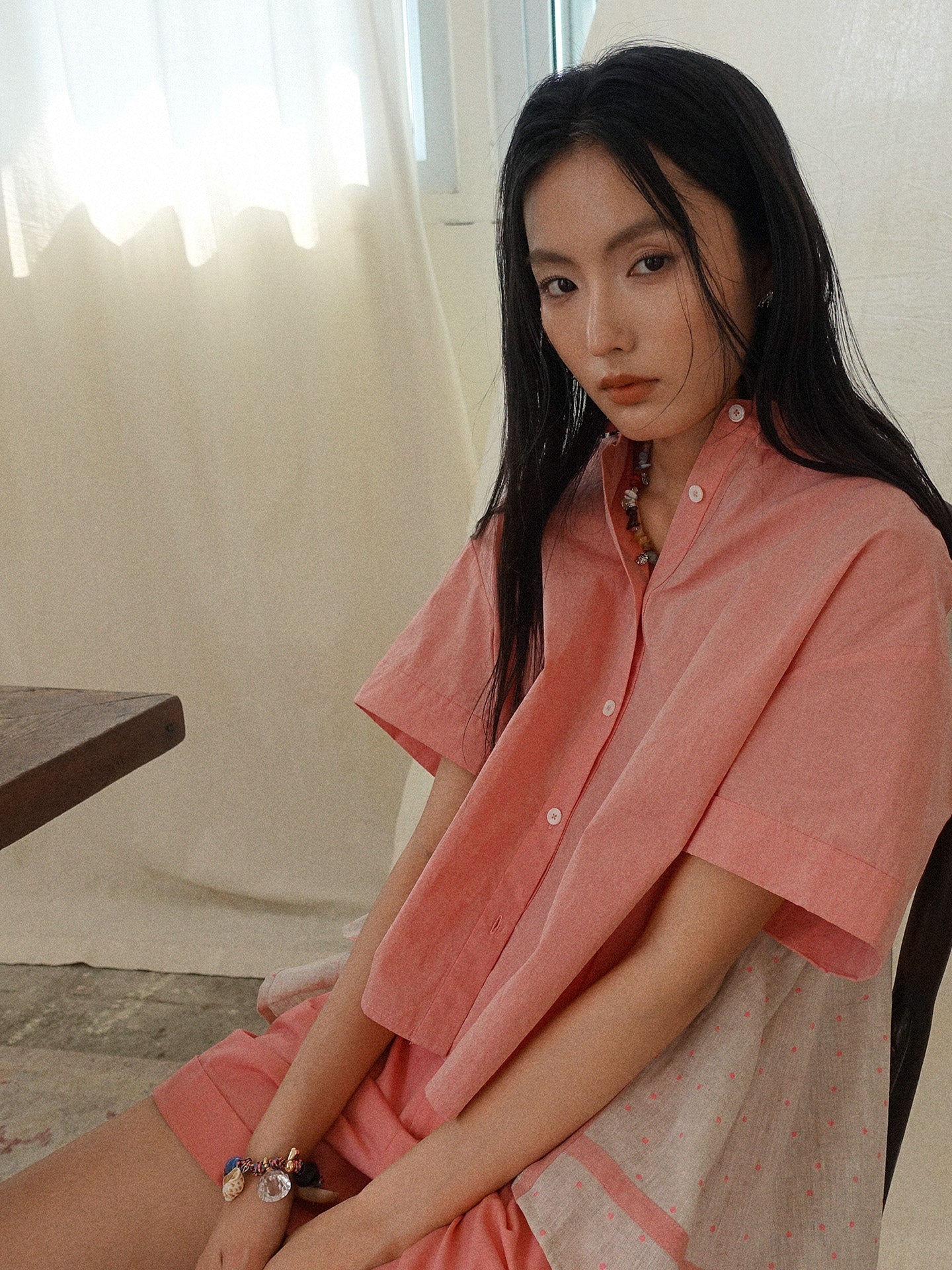 Howl studio linen cotton polka dots patchwork shirt
