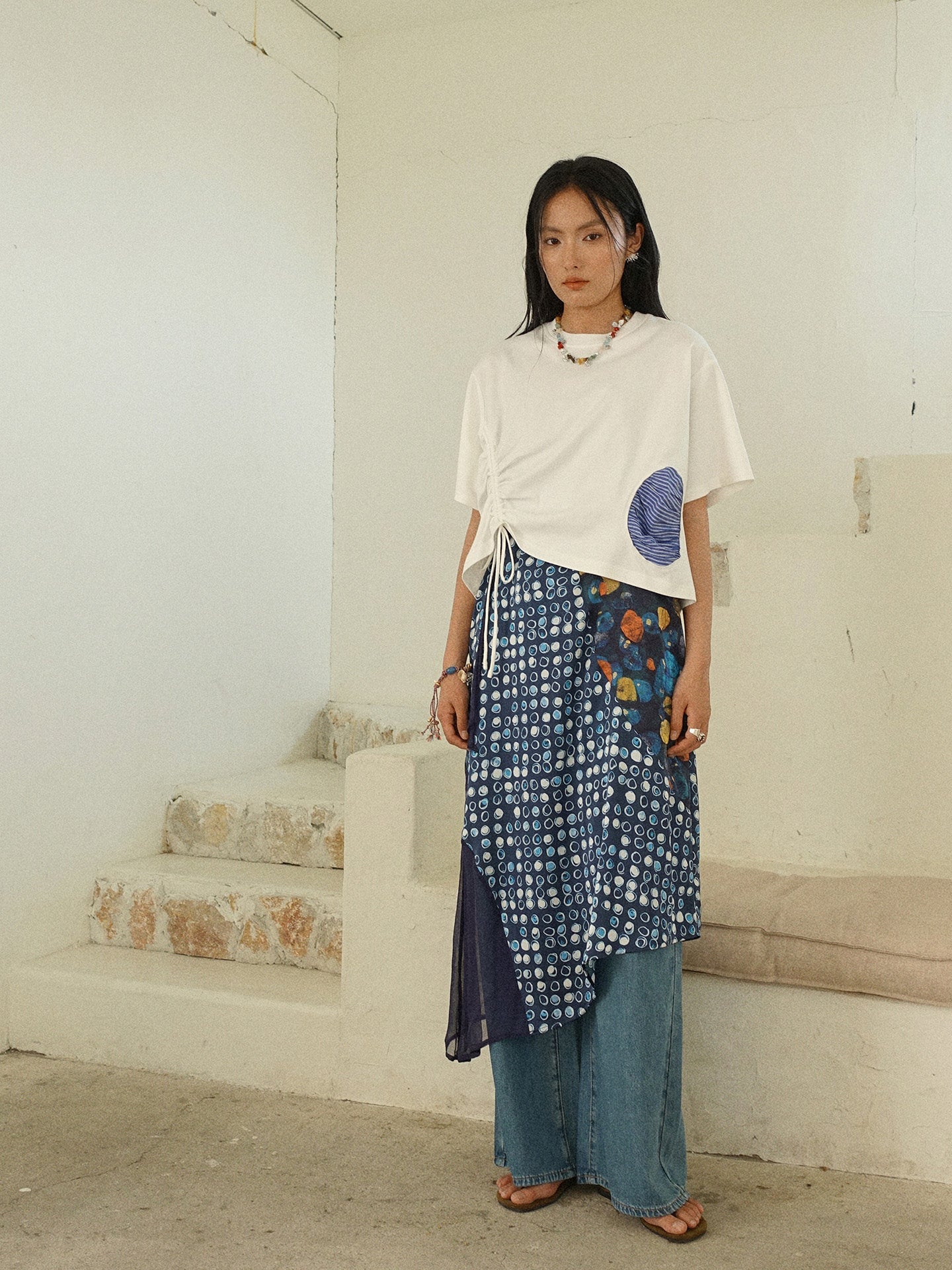 Howl studio stripe patchwork drawstring tee