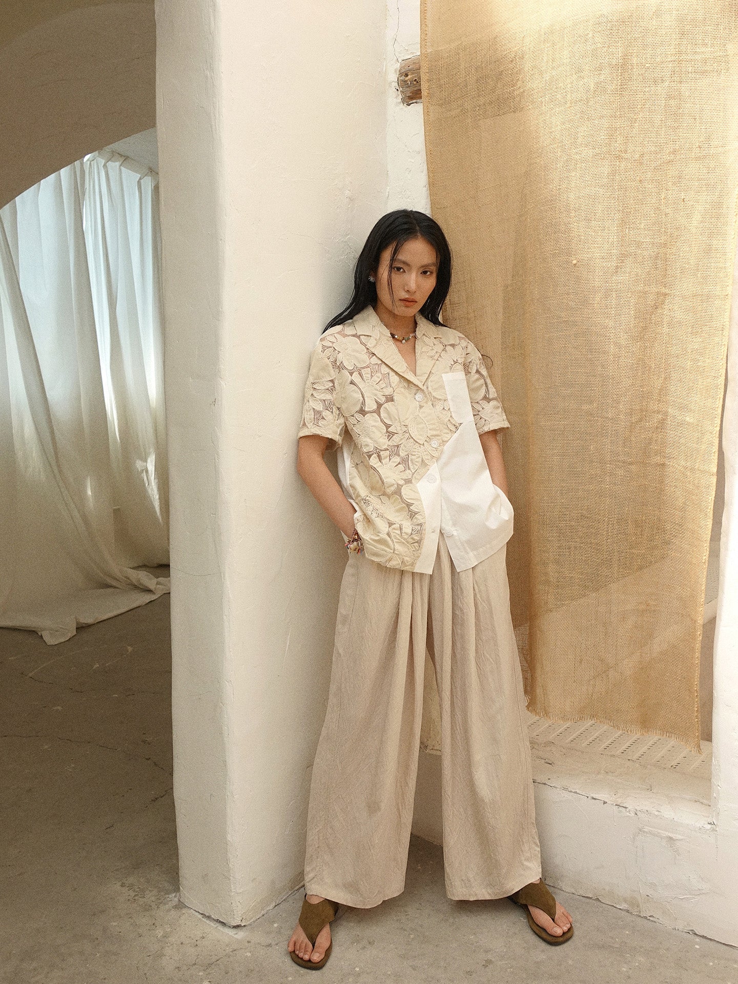 Howl studio full embrodiery patchwork bermuda shirt