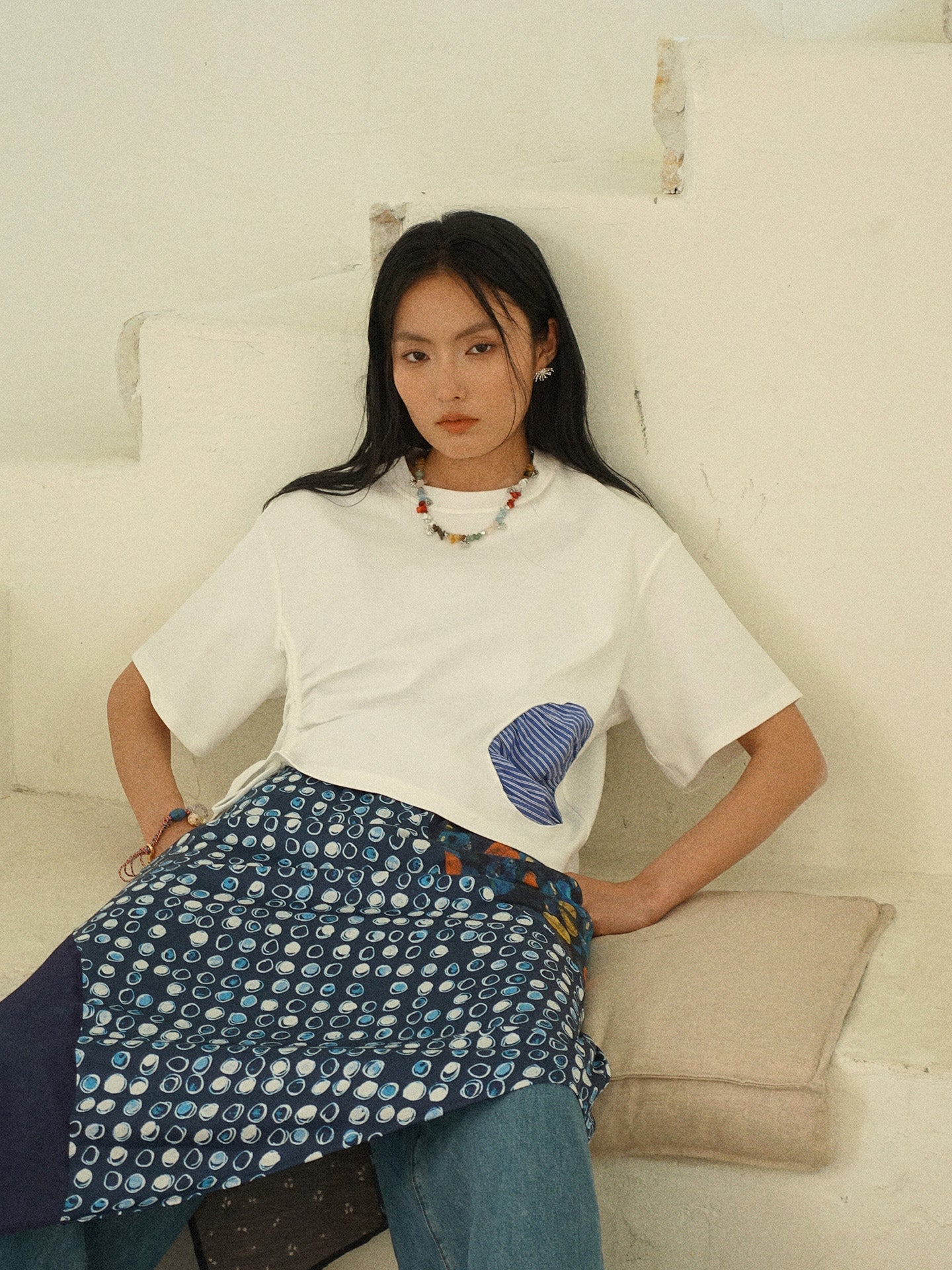 Howl studio stripe patchwork drawstring tee