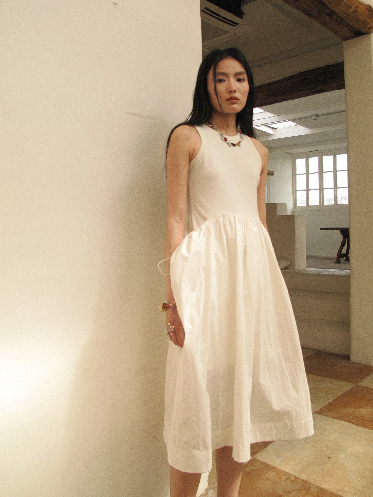 Howl studio patchwork drawstring maxi dress
