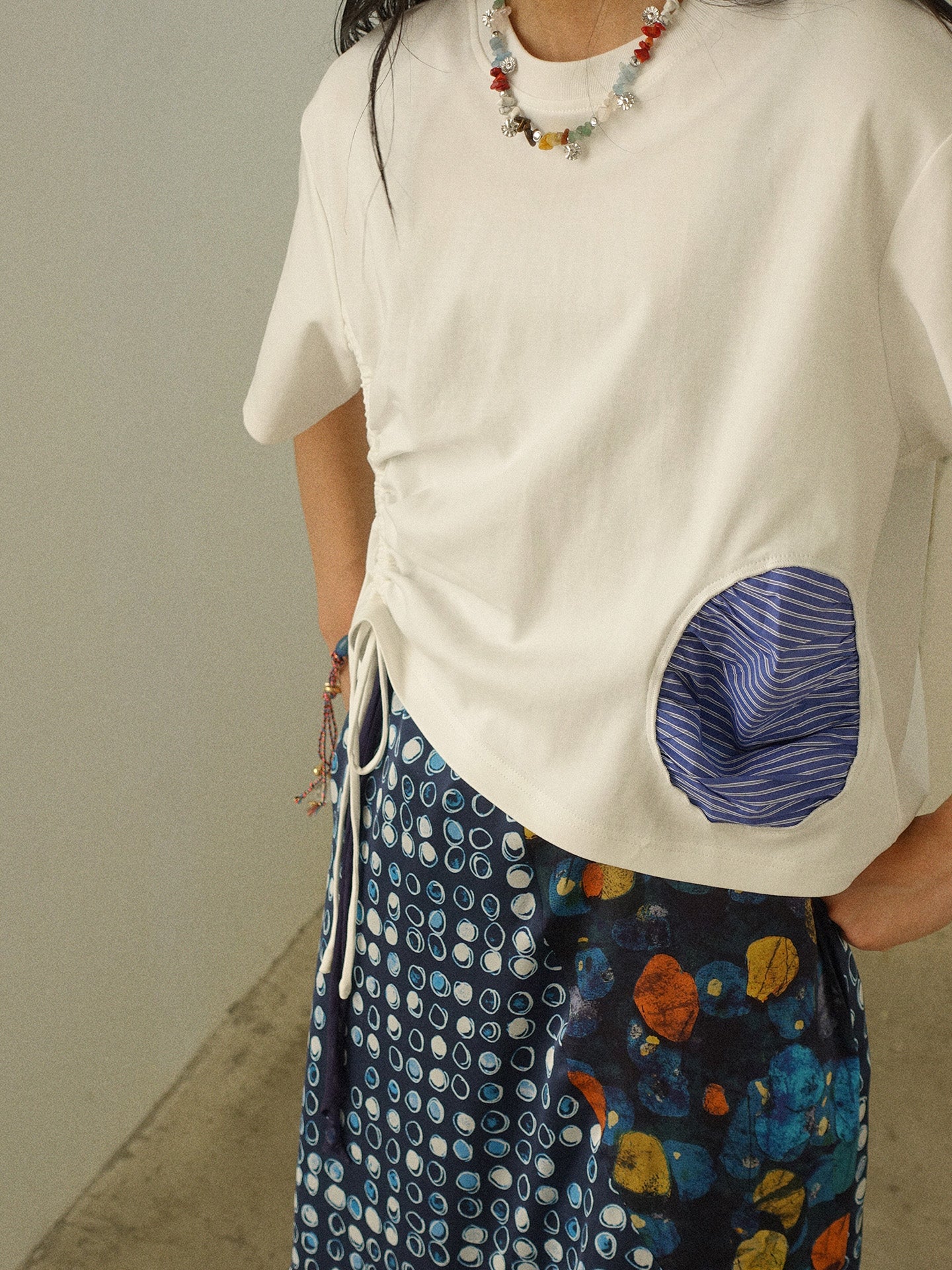 Howl studio stripe patchwork drawstring tee