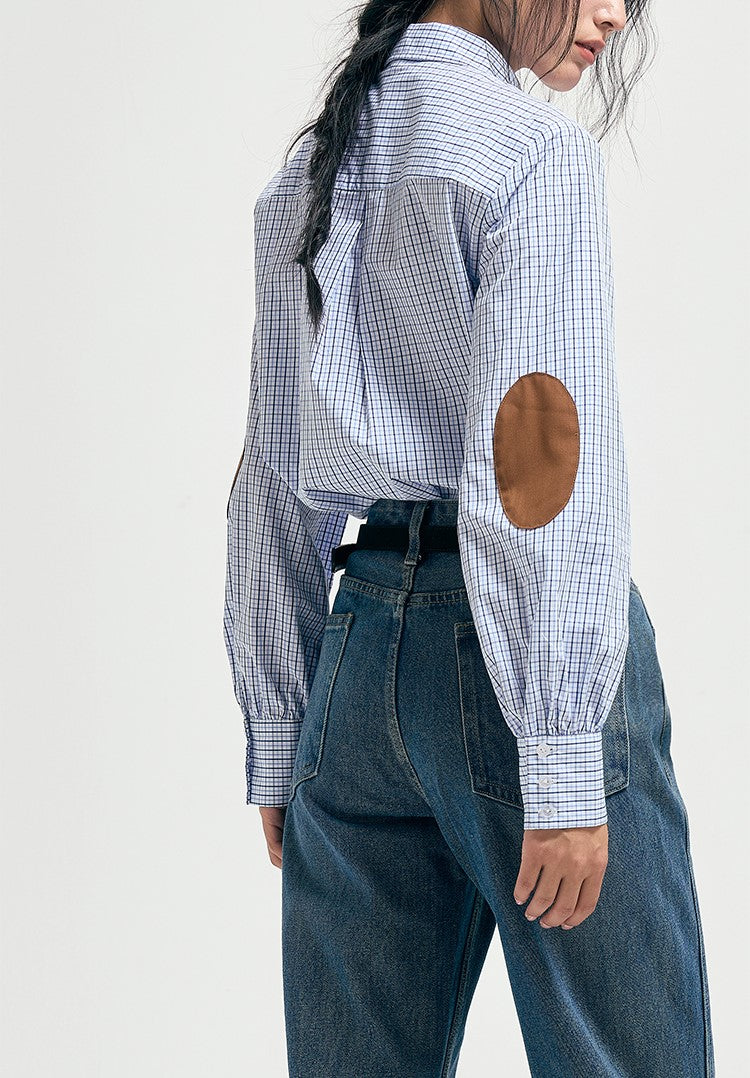 Embroidery plaid patchwork shirt