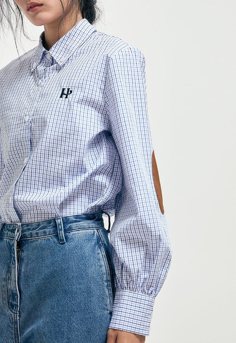 Embroidery plaid patchwork shirt