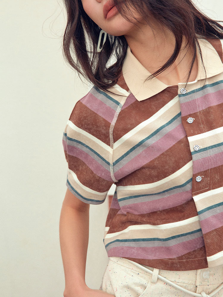 Stripe polo top