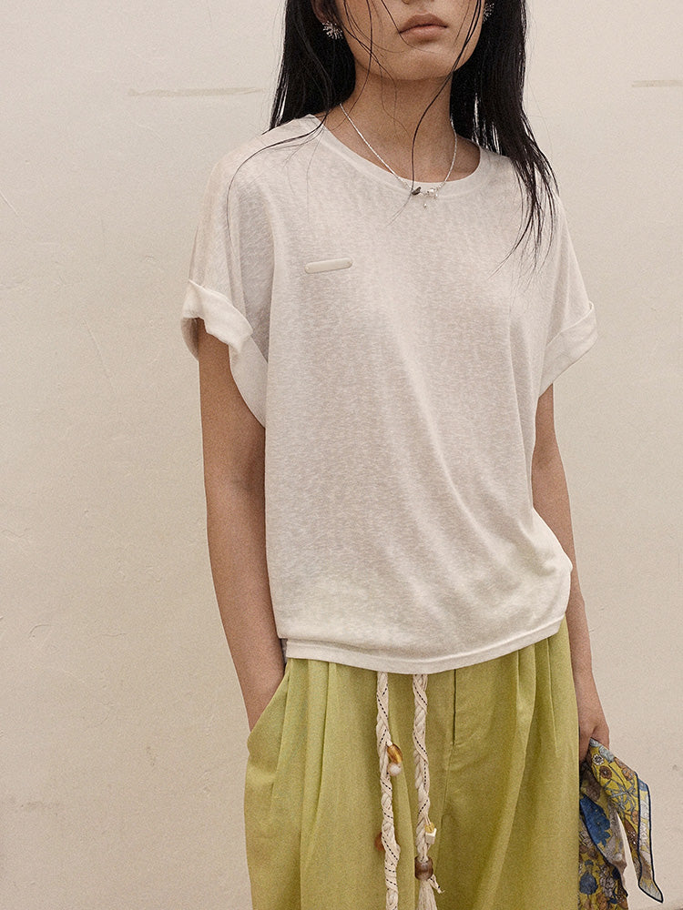 Howl Studio linen cotton rolled sleeves tee