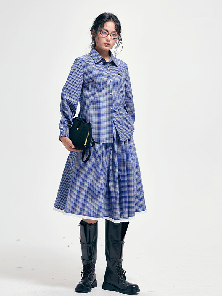 Embroidery plaid patchwork shirt