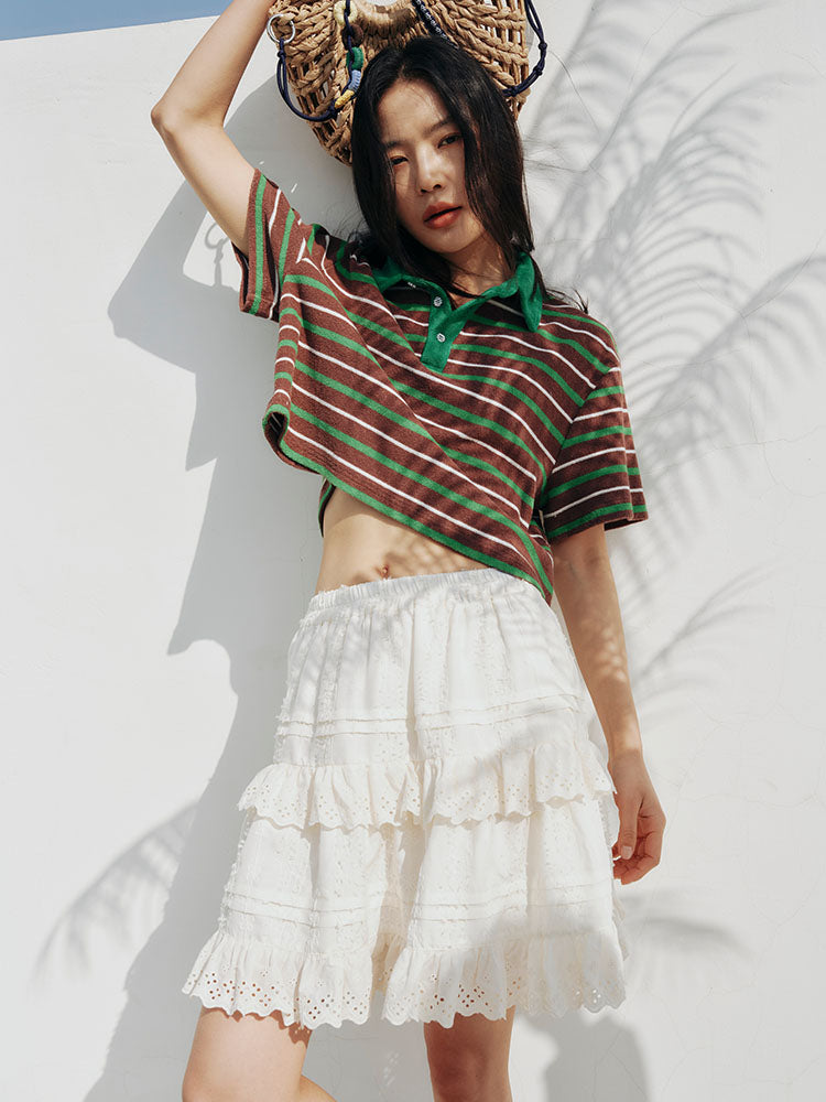 Lace patchwork mid-skirt