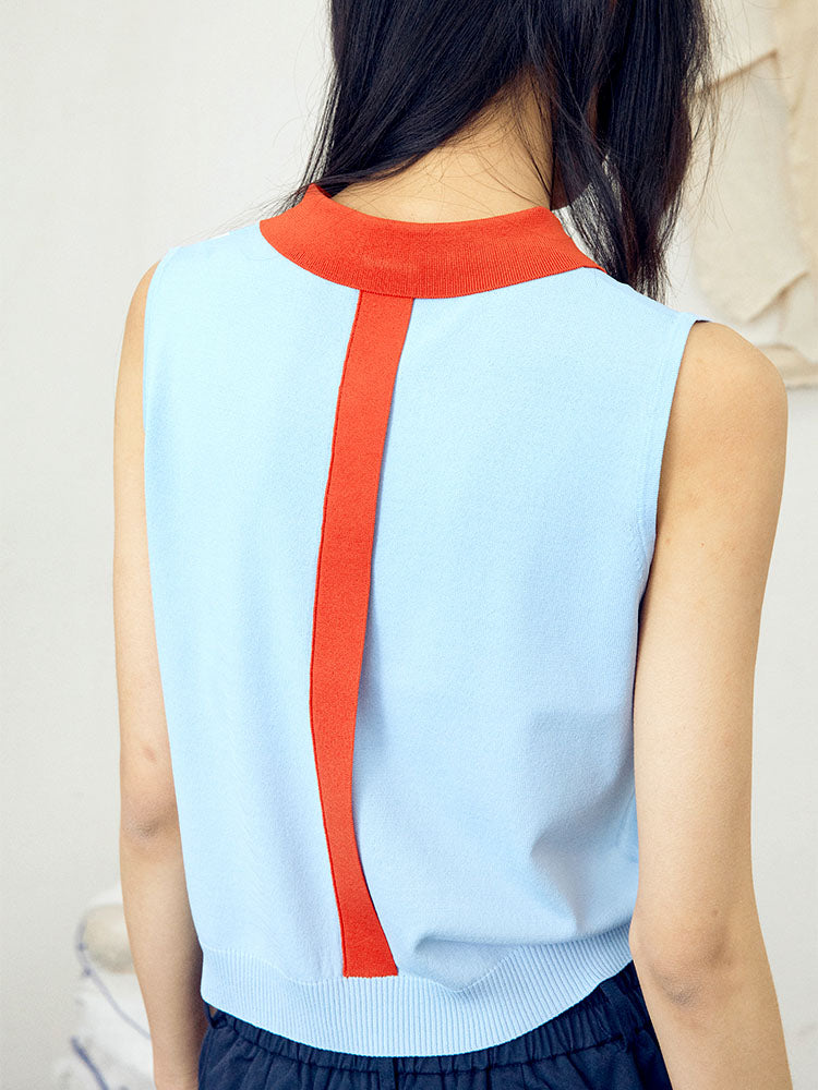 Stripe patchwork polo vest top