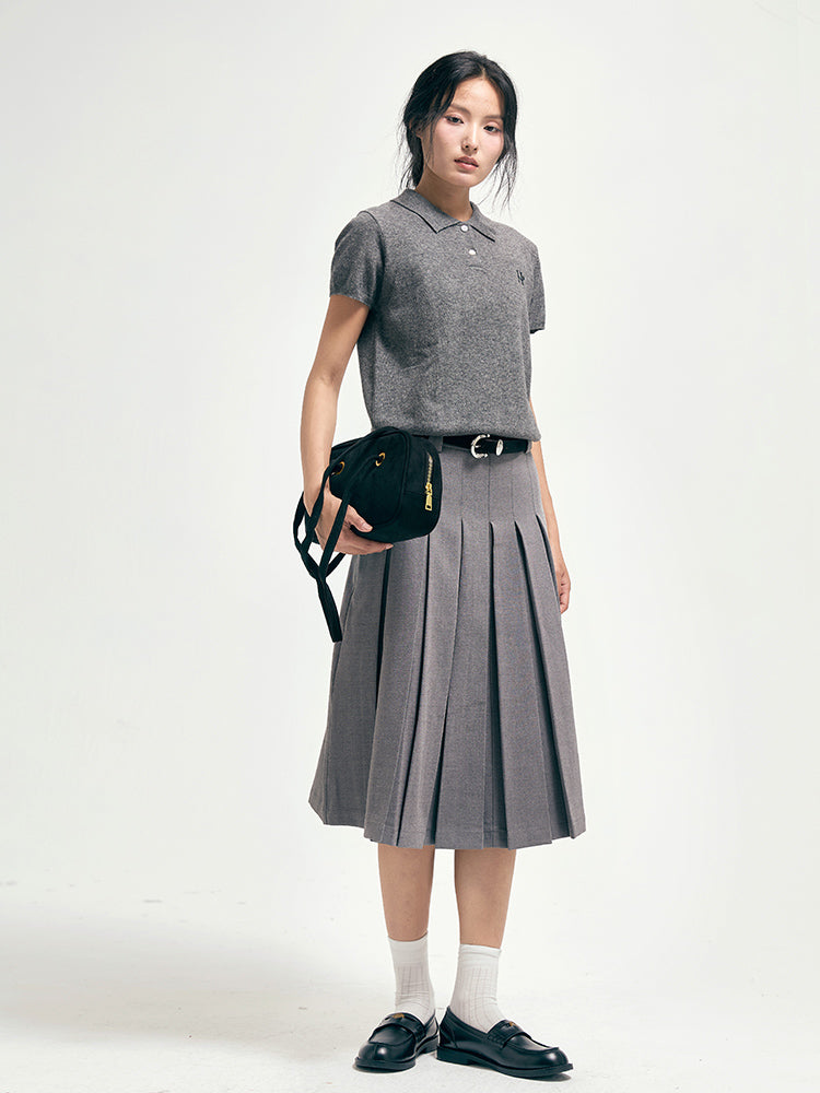 Wool embroidery polo top