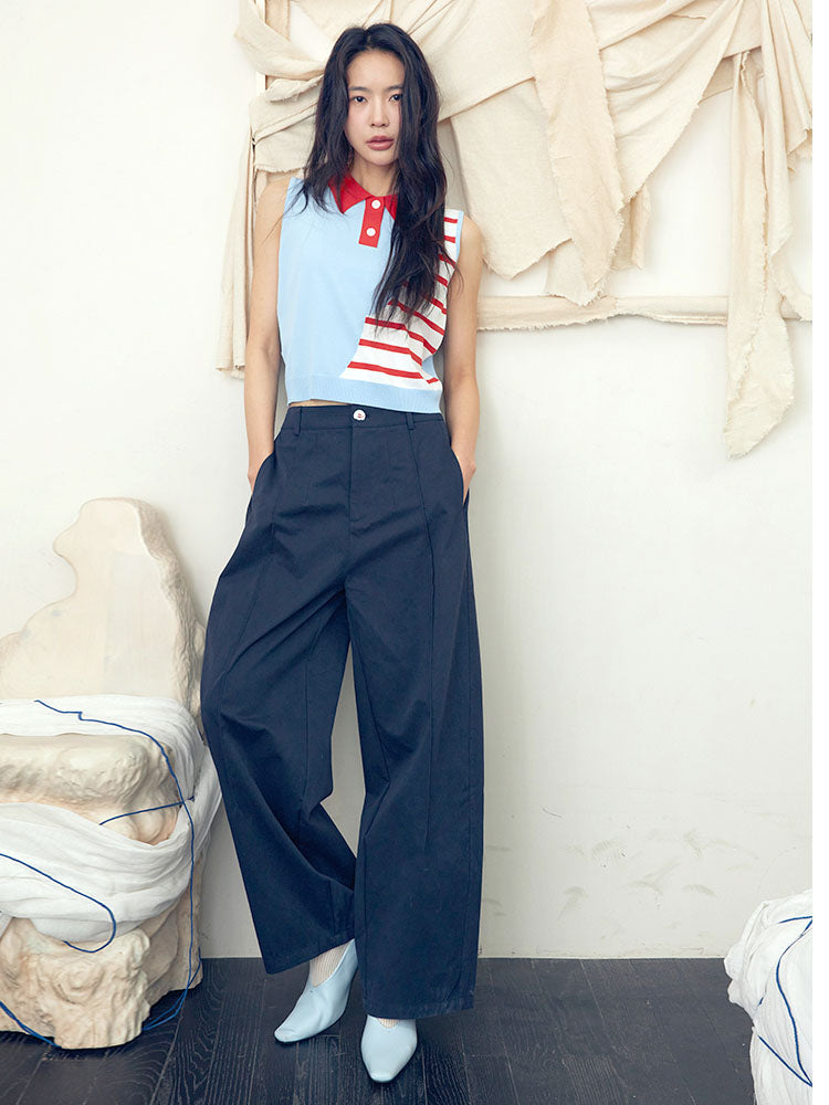 Stripe patchwork polo vest top