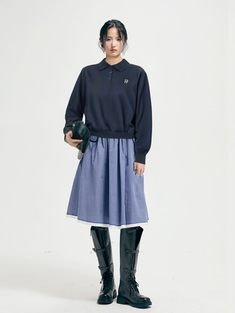 Tencel wool embroidery polo top