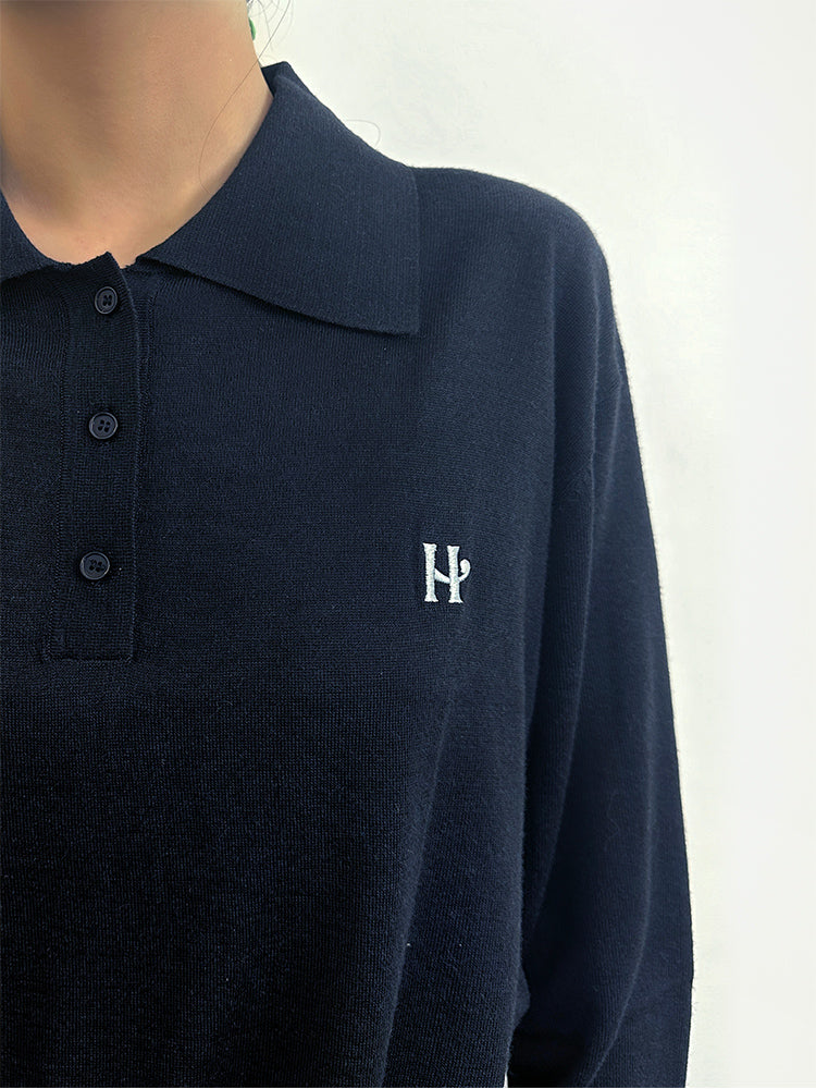 Tencel wool embroidery polo top