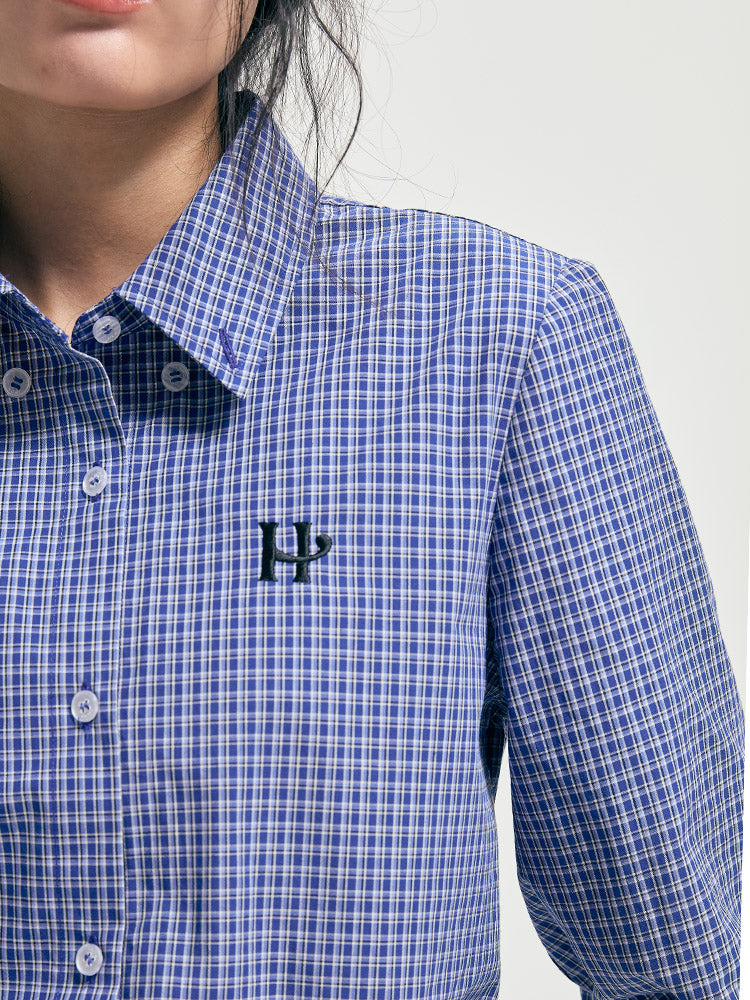 Embroidery plaid patchwork shirt