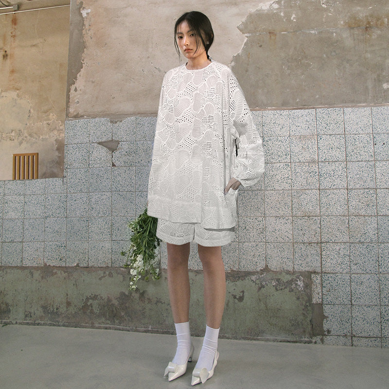 Howl Studio embrodiery cotton lace poppy top and shorts set