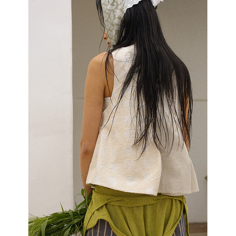 Howl Studio asymetric jacquard patchwork vest