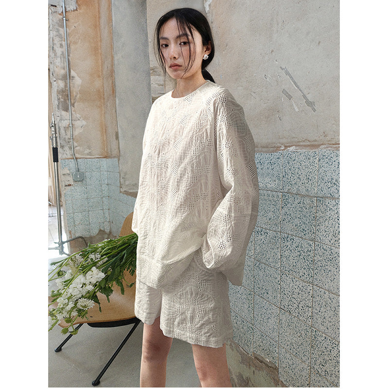 Howl Studio embrodiery cotton lace poppy top and shorts set