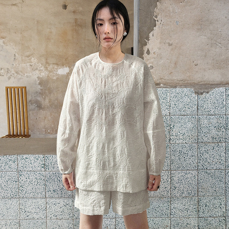 Howl Studio embrodiery cotton lace poppy top and shorts set