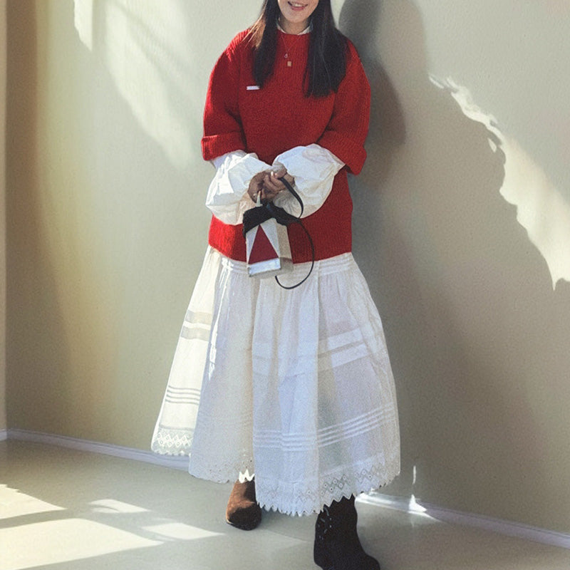 Howl Studio embrodiery lace and pleats maxi skirt