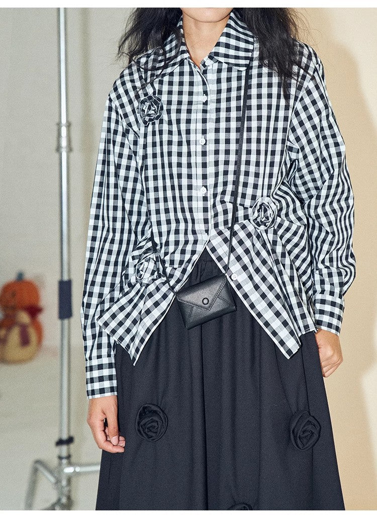 Howl Studio red plaid 3D flower shirt