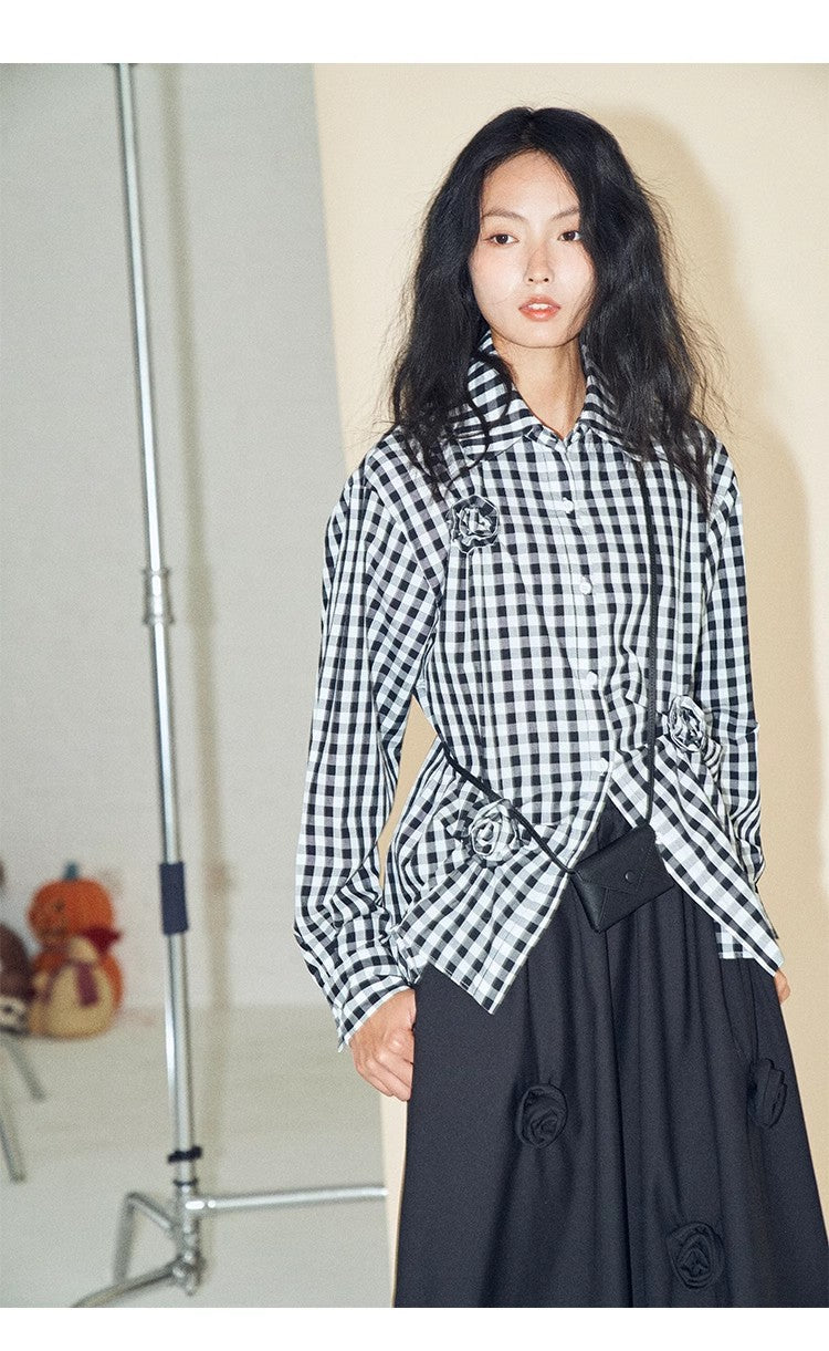 Howl Studio red plaid 3D flower shirt