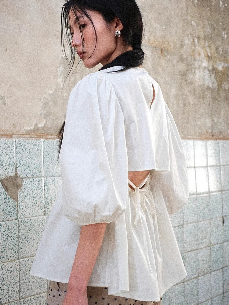 Howl Studio balloon sleeves open-back structured top