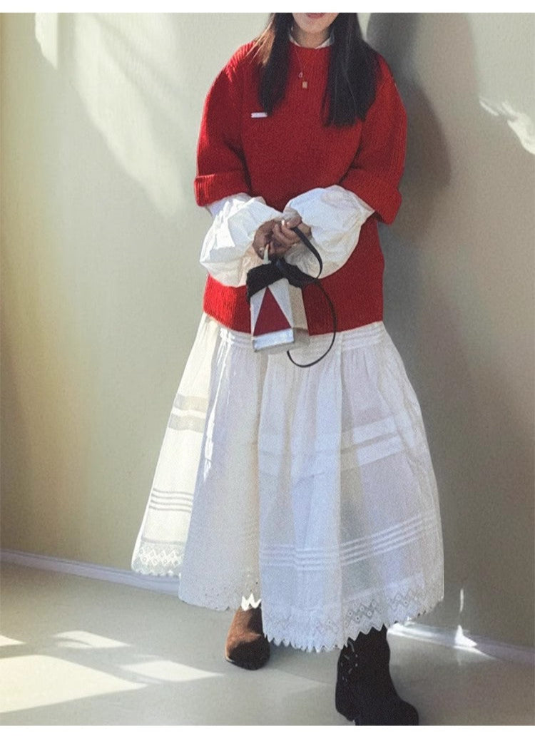 Howl Studio embrodiery lace and pleats maxi skirt