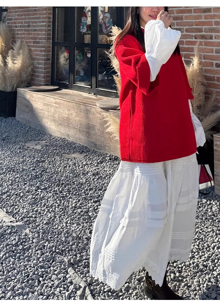 Howl Studio embrodiery lace and pleats maxi skirt