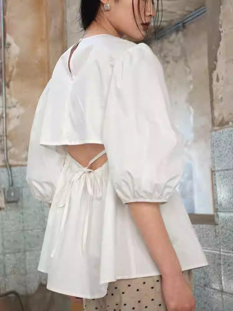 Howl Studio balloon sleeves open-back structured top