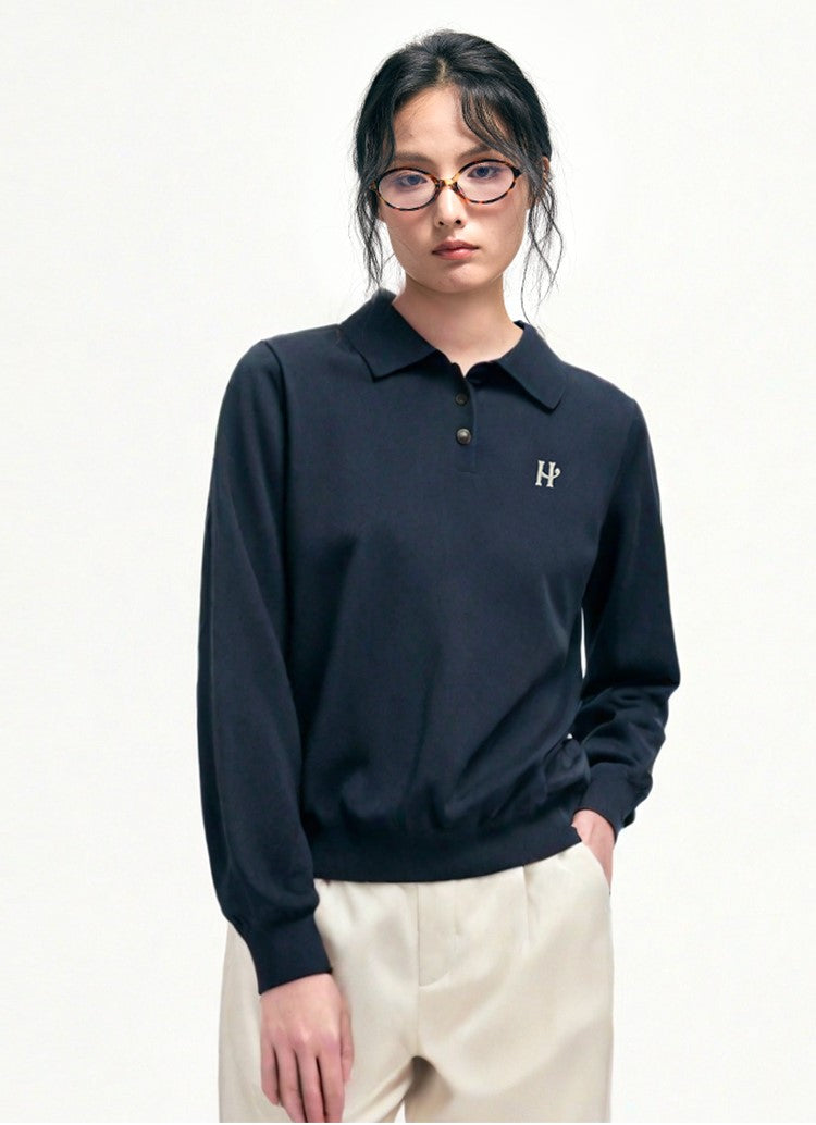 Tencel wool embroidery polo top