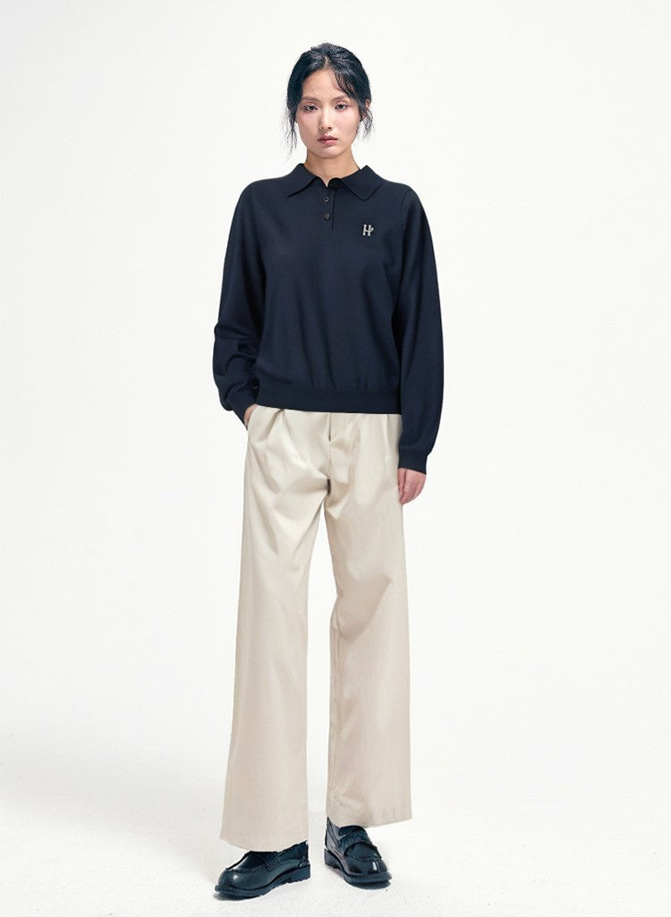 Tencel wool embroidery polo top