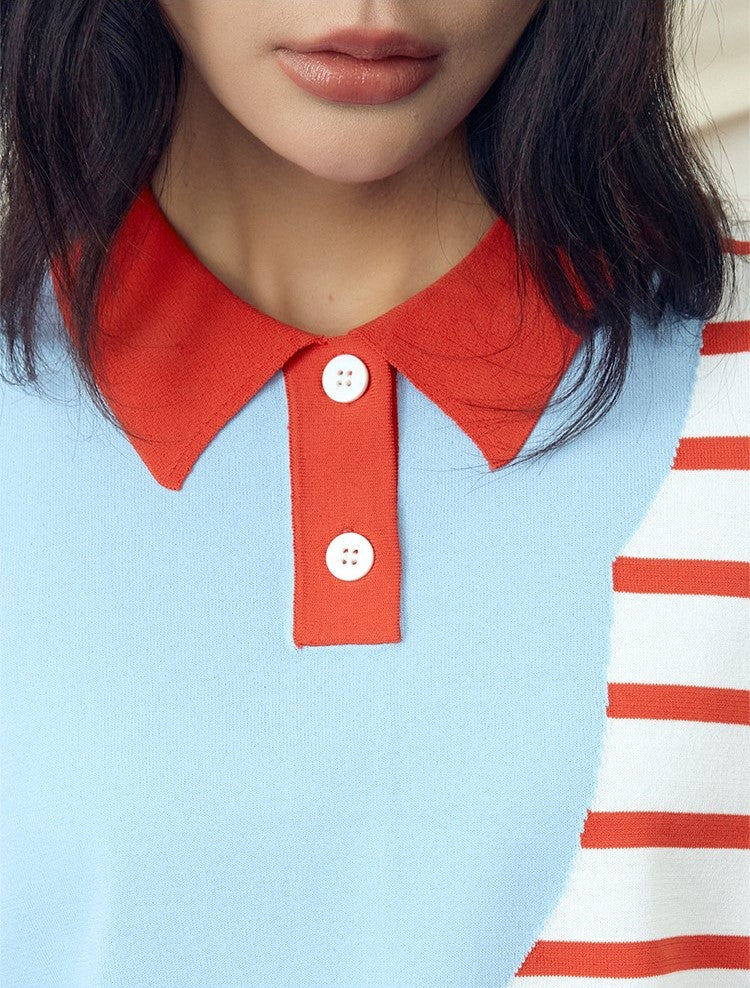 Stripe patchwork polo vest top