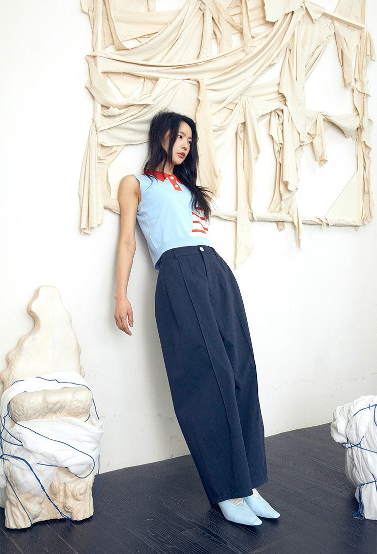 Stripe patchwork polo vest top