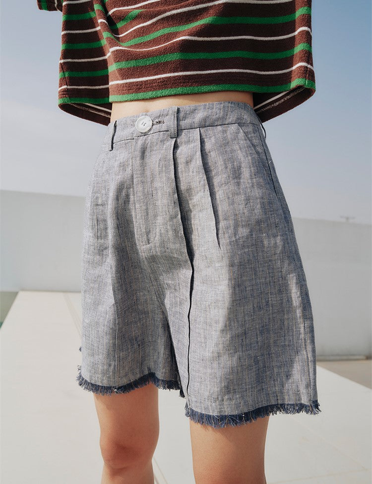 Stripe linen shorts