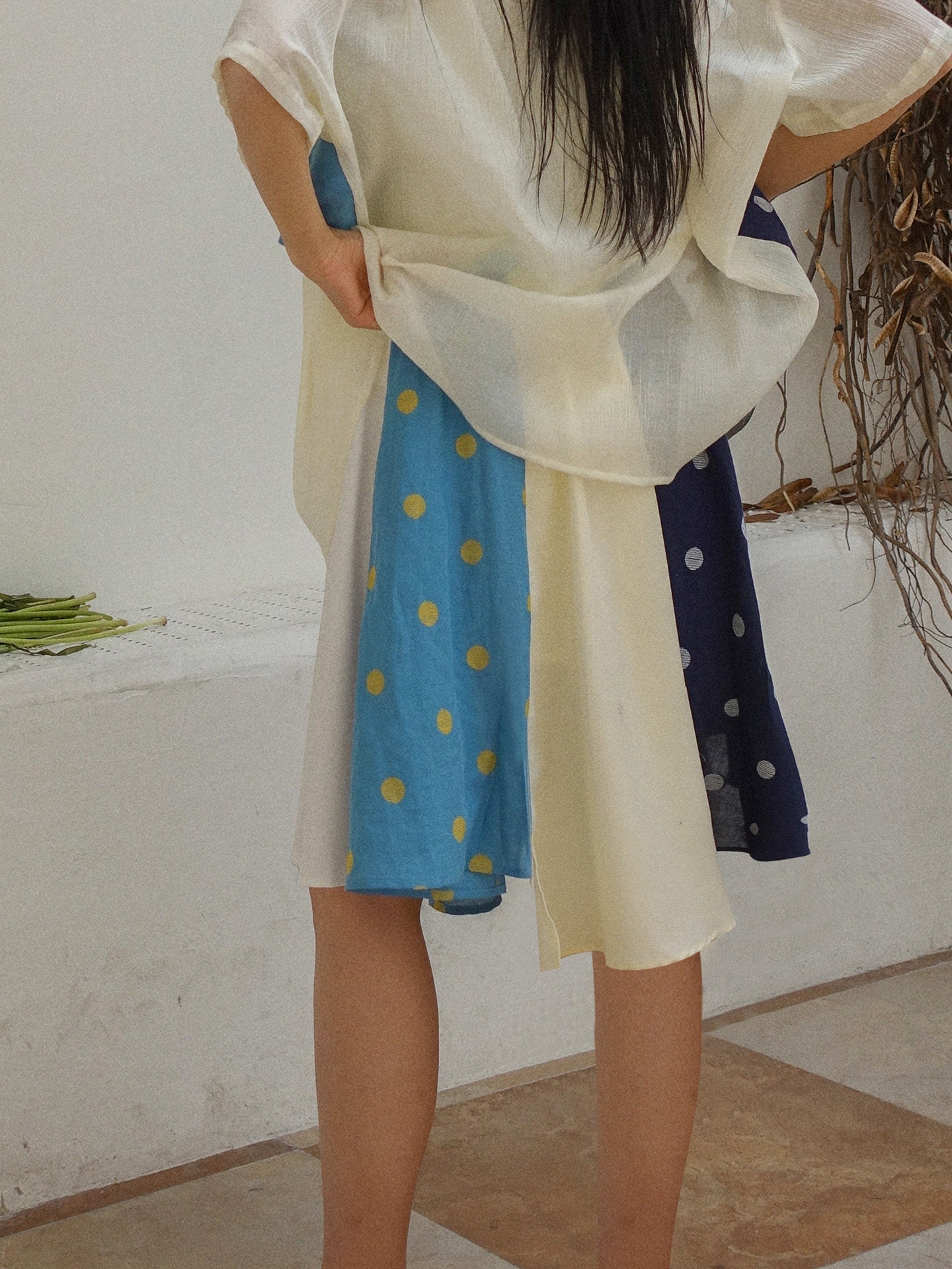 Howl studio polka dots linen cotton patchwork skirt