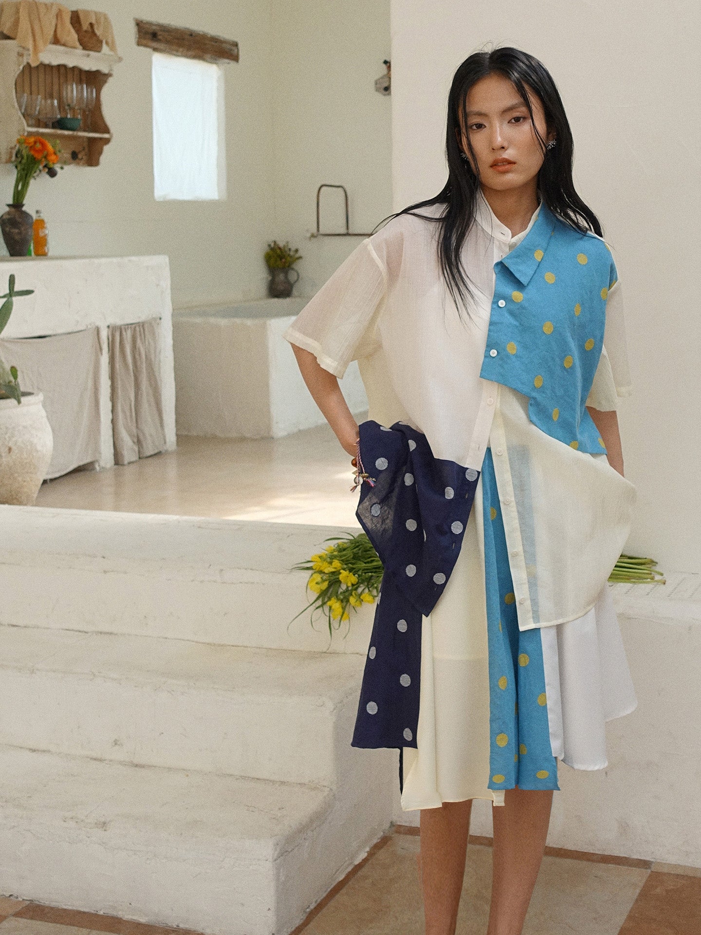 Howl studio polka dots linen cotton patchwork skirt