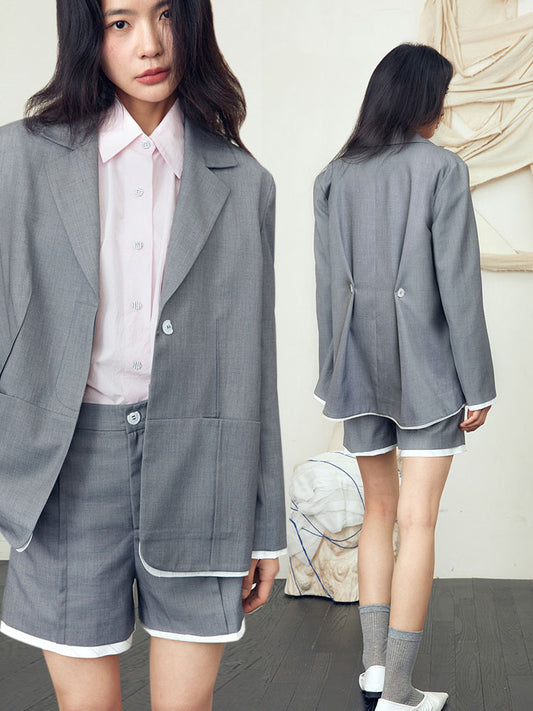 Grey patchwork suit jacket