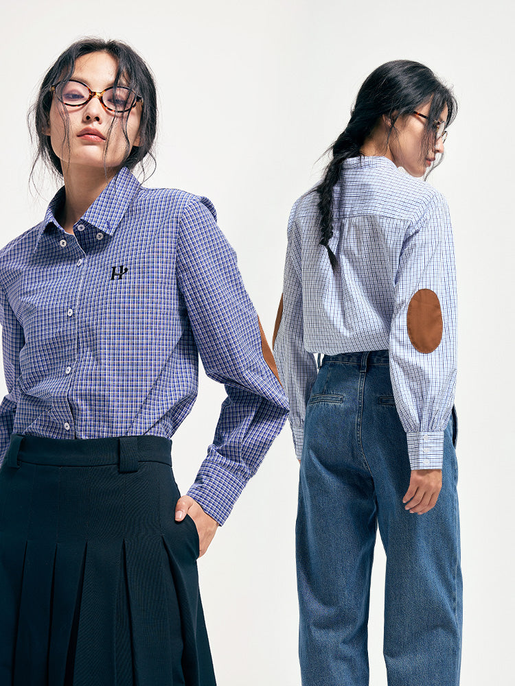 Embroidery plaid patchwork shirt