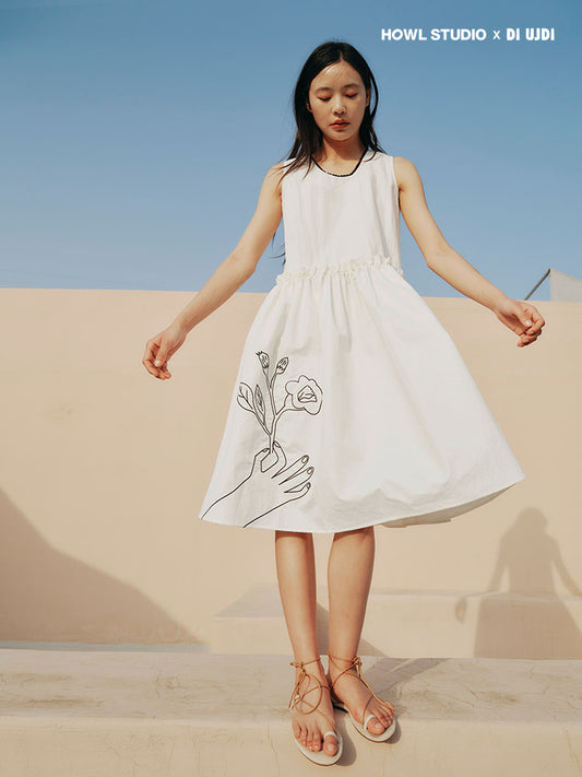 HOWL X DIUJDI Collection flower embroidery dress