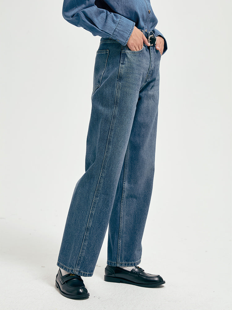 Mid-waist straight-leg jeans